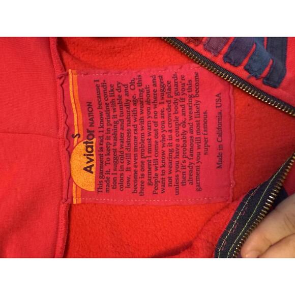 Aviator Nation Red Zip-Up Hot Pink Hoodie with Stripes FLAW - Picture 3 of 6